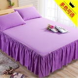 紫色粗布床罩床裙单件双人1.8m纯色磨毛床垫保护套素色床单床裙款