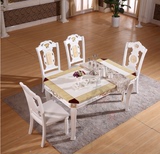 餐厅大理石方餐桌 欧式餐台 小户型实木吃饭桌子白色简约 现代