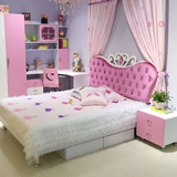 638#粉色女孩儿童床布床单人床可储物家具床 青少年儿童公主床
