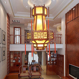 大型中式木艺仿古实木吊灯酒店大堂别墅客厅餐厅工程灯具复古羊皮