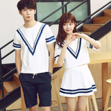 夏季情侣装夏装2016新款套装v 女裙子男短袖两件套韩版学生班服潮
