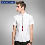 Lilbetter白衬衫男短袖 夏季创意门襟拼接寸衫小清新学生男士衬衣