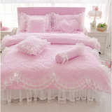 韩版高档欧式莫代尔四件套全棉纯棉韩式床罩式粉色蕾丝床上用品
