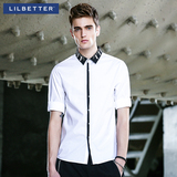 Lilbetter男士五分袖衬衫 夏装简约休闲白衬衣学院风短袖寸衫男潮