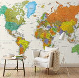 大型壁画壁纸办公室客厅电视墙壁纸儿童房复古墙纸英文世界地图