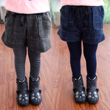 2015秋冬装新款童装女童格子短裤假两件加绒加厚打底裤靴裤 特价