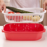 乐彼创意塑料超大长方形双层沥水篮 厨房洗菜篮水果盘蔬菜收纳筐