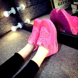 粉色休闲运动女鞋内增高厚底健身透气垫跑步鞋子潮夏季韩版玫红骚