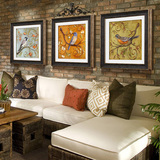 柠檬树 现代沙发背景墙有框三联画 报喜鸟壁画挂画欧式客厅装饰画