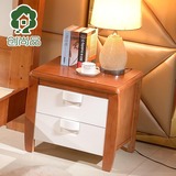 欧式地中海实木床头柜橡木床边柜木质简易带抽屉柜白色卧室储物柜