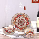 中式手绘图案家用瓷器餐具碗碟套装特色陶瓷创意西式盘子饭碗面碗