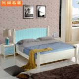 实木床橡木床美式双人床蓝色地中海1.5 1.8米婚床卧室家具田园白