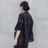 天鹅家韩国女装代购2016初秋款英伦风 经典格纹休闲翻领西装外套