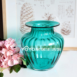 YOYO 高档美式纯手工玻璃艺术花瓶 摆件样板房古典小浮雕花瓶