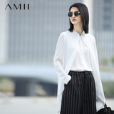 *Amii[极简主义]夏新立领假两件大码显瘦中长款防晒雪纺长袖衬衫
