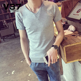 V37夏季新款男士短袖T恤韩版潮男装修身青年休闲t恤v领打底衫体恤