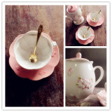 精美 浮雕樱花花茶下午茶陶瓷咖啡杯 杯碟套装 zakka
