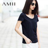 Amii2016夏装新款 春装圆领短袖艾米女装旗舰店大码女士修身T恤女