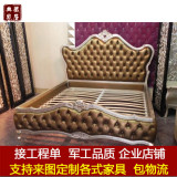 厂家订做卧室实木家具 欧式新古典桦木双人床雕花银箔真皮1.8大床