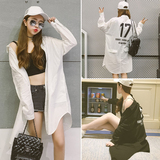 2016春装新款韩版时尚修身显瘦字母印花长袖中长款衬衣女防晒衣潮
