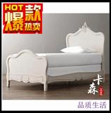 简约现代实木卧室双人床法式宜家美式复古仿古白色新款经典床定制