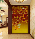 3D立体浮雕大型壁画 葫芦藤风水鱼壁纸 中式走廊玄关背景墙纸壁画