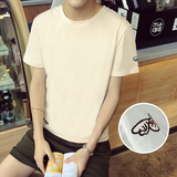 BWXD夏季简约男士短袖T恤韩版潮流圆领汗衫纯色半袖tee卡通刺绣潮