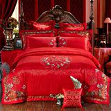 婚庆大红贡缎绣中国风婚庆婚礼床上用品床单式四件套可配六件套