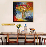 手绘客厅餐厅玄关装饰画 欧式抽象油画 美式有框挂画立体花卉墙画