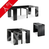 现代简约时尚黑色白色烤漆可伸缩餐桌功能餐台推拉餐桌椅组合折叠