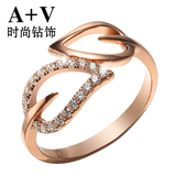 A+V18K玫瑰金钻石戒指女时尚叶子排钻戒指南非天然钻戒专柜正品