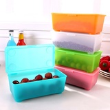 糖果色塑料透明带盖长方形储物盒 冰箱 果肉食物 保鲜盒 收纳盒子