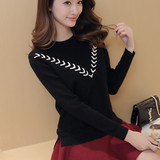 歌菲度2016韩版春装新款女士宽松毛衣短款低圆领长袖针织衫V系带