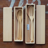 采撷舍 日式创意便携餐具筷勺叉三件套装筷子叉子勺子木筷盒套装