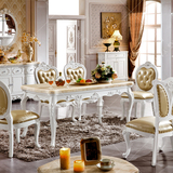 欧式餐桌法式大理石餐桌椅组合奢华实木雕花长方形小饭桌组装包邮
