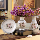 欧式花瓶陶瓷三件套小花瓶复古高档花插客厅酒柜摆件设家居装饰品