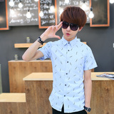 夏季薄款短袖衬衫男士韩版修身型青少年休闲白色半袖衬衣服潮男装