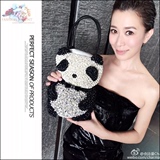 2016小辣椒范冰冰明星同款3D黑白熊猫水钻手工编织女包包袋时尚潮