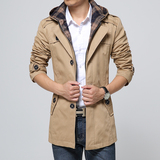 冬季中长款修身型带帽风衣男装秋冬装韩版潮流成熟青年冬天外套