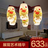 中式古典景德镇陶瓷灯具薄胎中国红六头吸顶灯客厅酒店宾馆吸顶灯