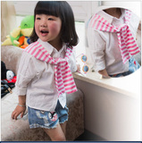 童装2015春秋新款女童白衬衫儿童针织假两件长袖全棉蝙蝠衬衫上衣