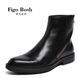 Figobosh定制  新款时尚英伦风拉链短筒皮鞋平跟圆头素面男马丁靴