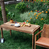 田园原木餐桌实木小户型4人简约长方形老榆木旧门板办公桌子定制