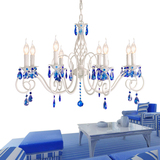 美式铁艺水晶吊灯三层双层复式楼层地中海蓝色水晶蜡烛吊灯田园灯