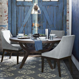 新古典简约餐桌椅欧式餐桌椅组合样板房圆桌法式布艺餐椅餐厅家具