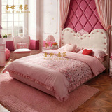 儿童床欧式实木雕花床布艺单人软包床公主床创意梦幻城堡套房家具