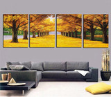 客厅装饰画沙发背景墙画黄金大道无框画三联画风景常青树卧室挂画