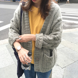 2015秋冬装韩国新款宽松长袖毛衣女冬季开衫显瘦毛衣针织外套学生