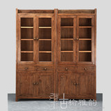 古榆雅韵老榆木带门书柜 玻璃门展示柜简约现代中式书架 实木书柜