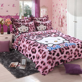 新款学生宿舍粉红色豹纹卡通HelloKitty床单被套三四件套床上用品
